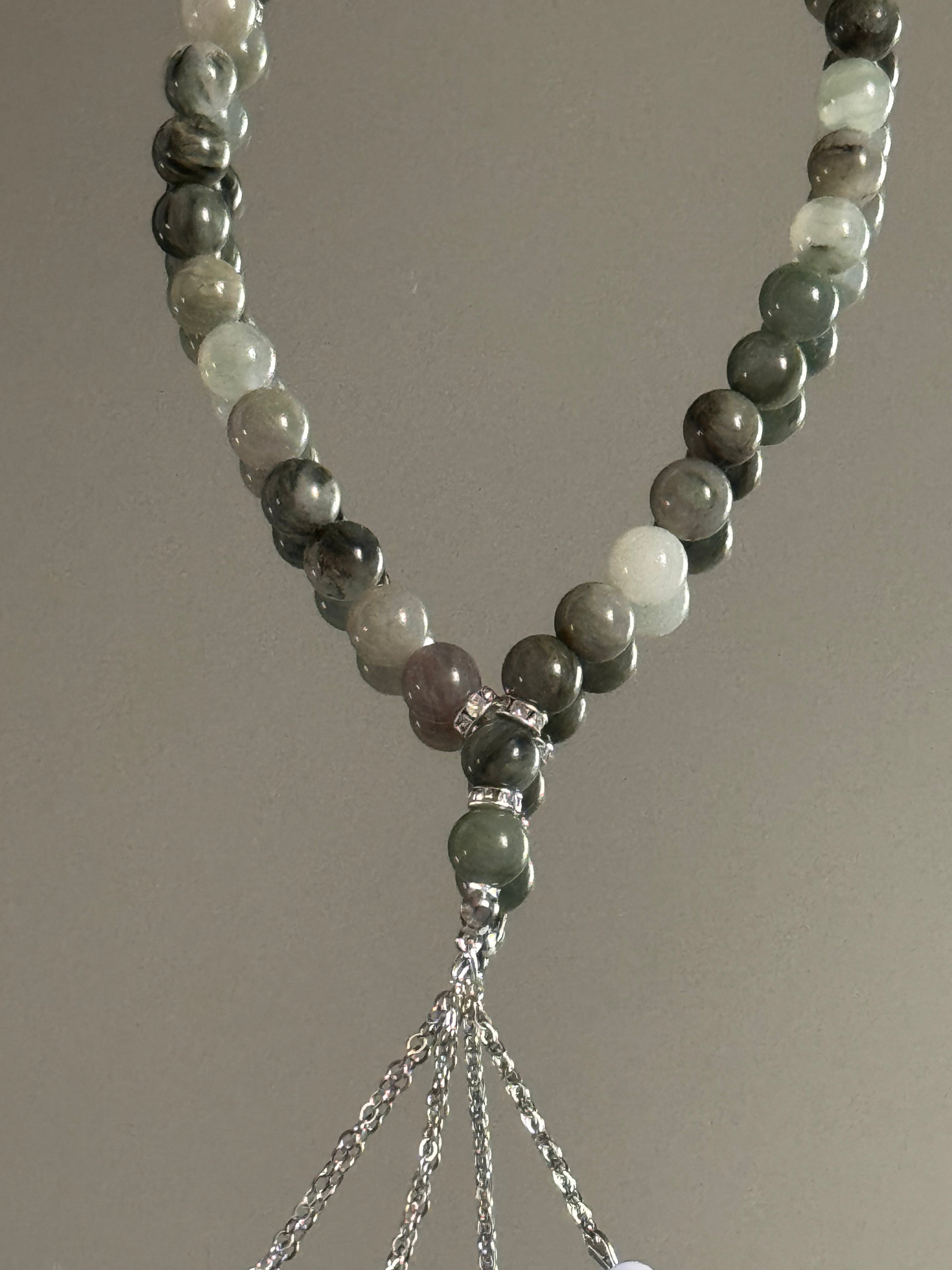 Edelstein Tesbih in grün-grau