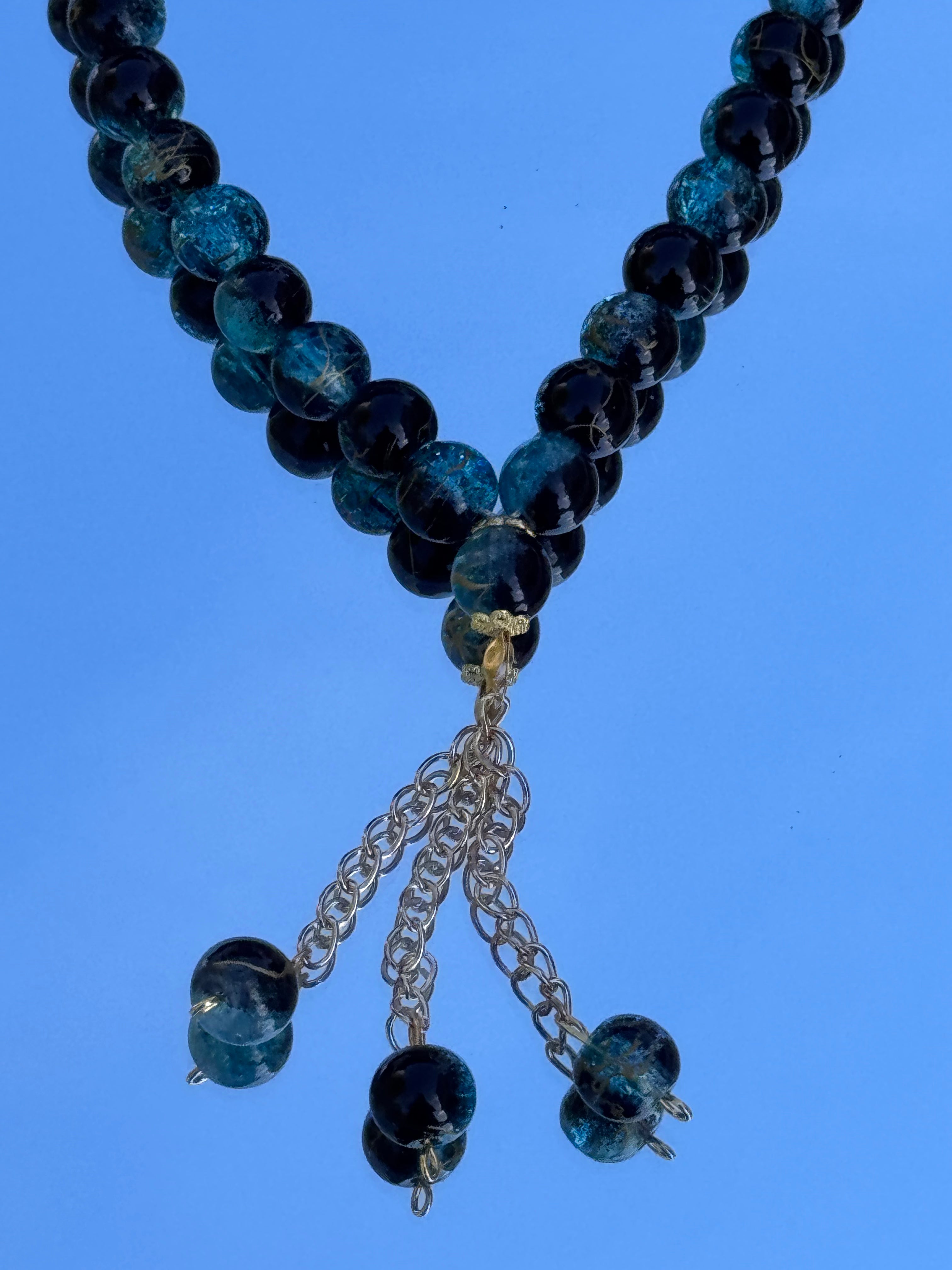 Noor Tesbih in blau-schwarz mit Golddetails